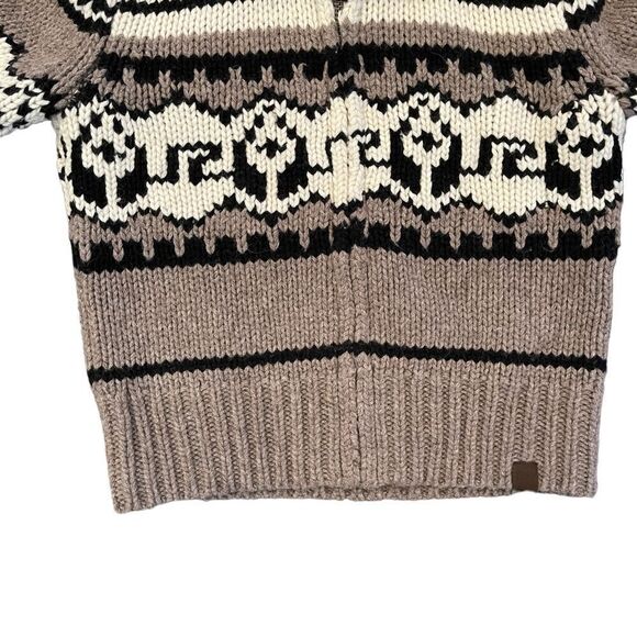 TNA Cardigan Cowichan Wool Chunky Knit Brown Cream Black Sweater Women's XXS Zip - Picture 3 of 9